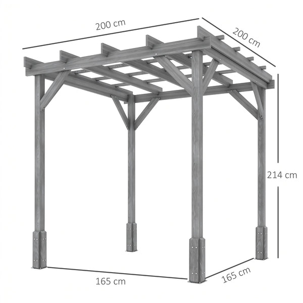 2 x 2m Wooden Pergola Kit, Decorative Garden Gazebo Shelter with Stable Structure for Climbing Vines, Flowers, Grey