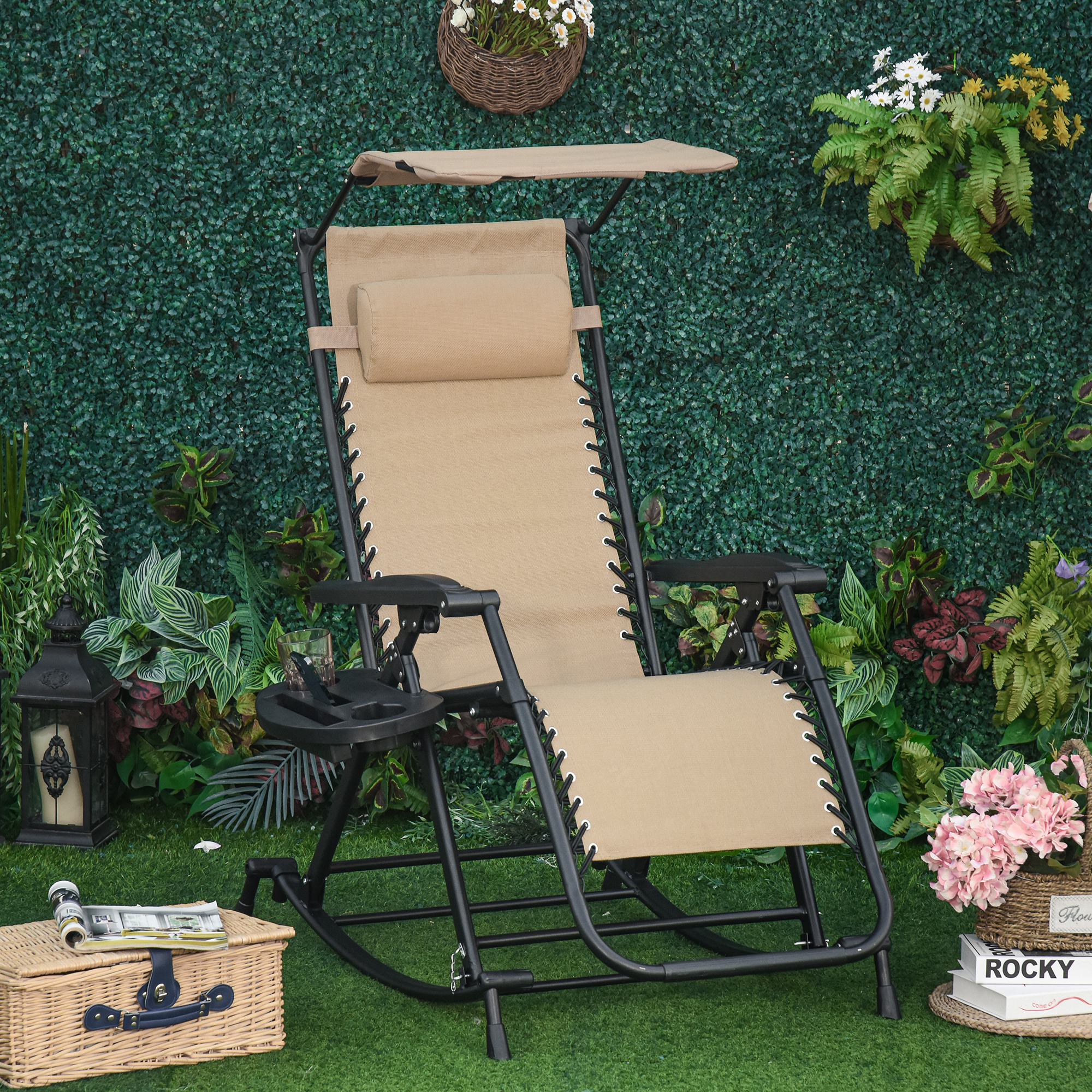 Outsunny Outdoor Rocking Lounge Chair with Adjustable Backrest Zero ...