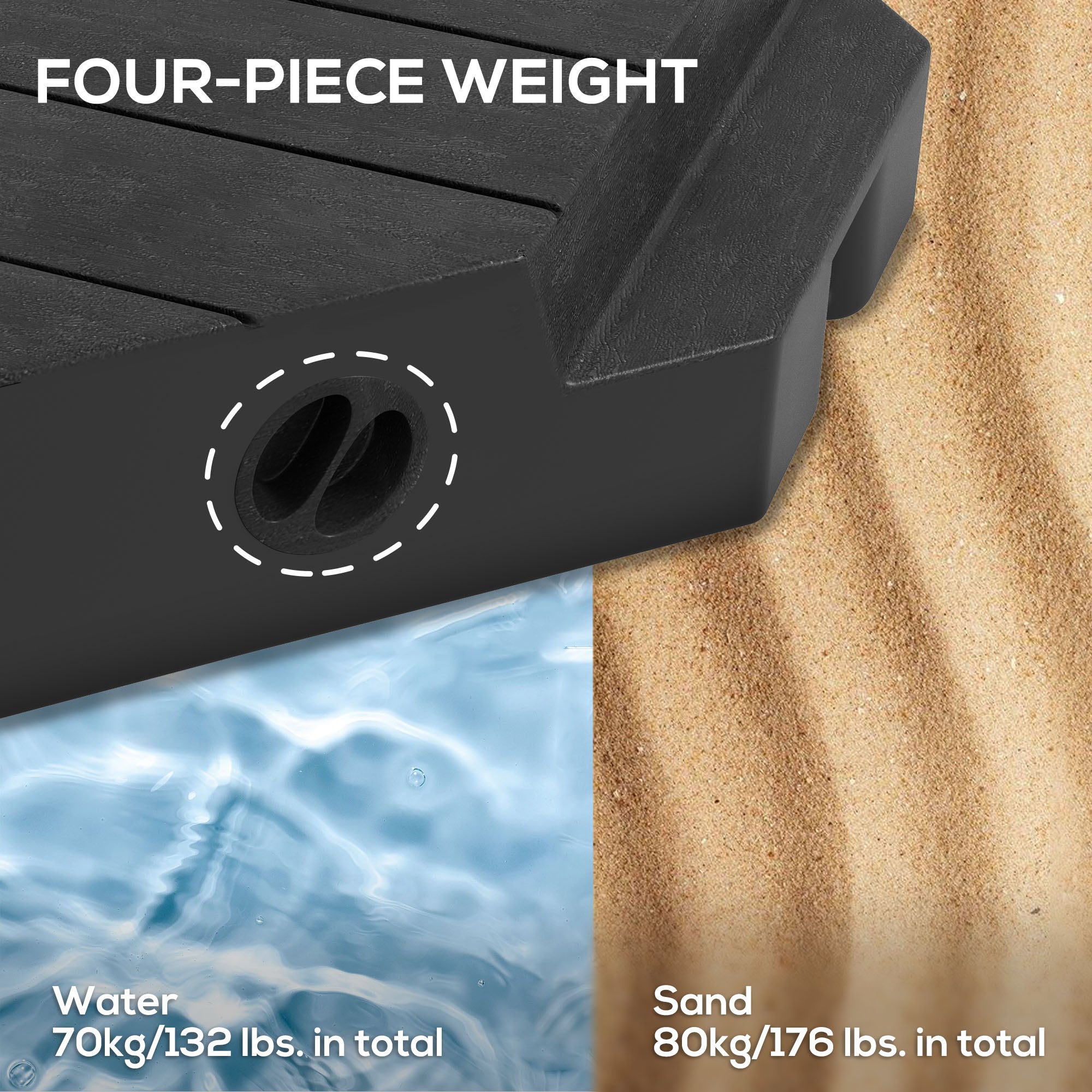 Outsunny Freestanding Umbrella Base: Heavy-Duty, Adjustable for Water or Sand Filling, 132/176 lbs, Black