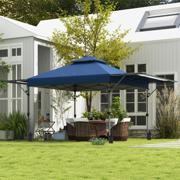 3 x 3(m) Pop Up Gazebo with Extend Dual Awnings, 1 Person Easy up Marquee Party Tent with 1-Button Push, Double Roof, Wheeled Bag, Sandbags, Height Adjustable Instant Shelter, Blue