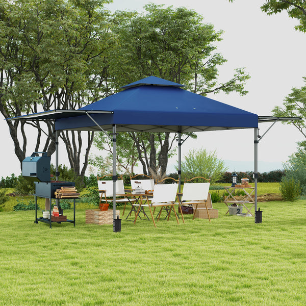 3 x 3(m) Pop Up Gazebo with Extend Dual Awnings, 1 Person Easy up Marquee Party Tent with 1-Button Push, Double Roof, Wheeled Bag, Sandbags, Height Adjustable Instant Shelter, Blue