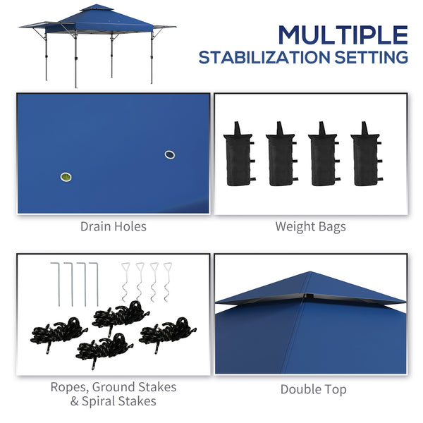3 x 3(m) Pop Up Gazebo with Extend Dual Awnings, 1 Person Easy up Marquee Party Tent with 1-Button Push, Double Roof, Wheeled Bag, Sandbags, Height Adjustable Instant Shelter, Blue