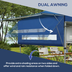 3 x 3(m) Pop Up Gazebo with Extend Dual Awnings, 1 Person Easy up Marquee Party Tent with 1-Button Push, Double Roof, Wheeled Bag, Sandbags, Height Adjustable Instant Shelter, Blue
