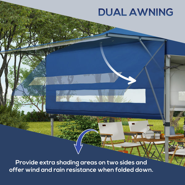 3 x 3(m) Pop Up Gazebo with Extend Dual Awnings, 1 Person Easy up Marquee Party Tent with 1-Button Push, Double Roof, Wheeled Bag, Sandbags, Height Adjustable Instant Shelter, Blue