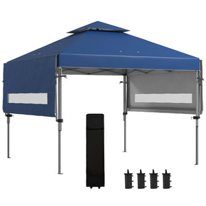 3 x 3(m) Pop Up Gazebo with Extend Dual Awnings, 1 Person Easy up Marquee Party Tent with 1-Button Push, Double Roof, Wheeled Bag, Sandbags, Height Adjustable Instant Shelter, Blue