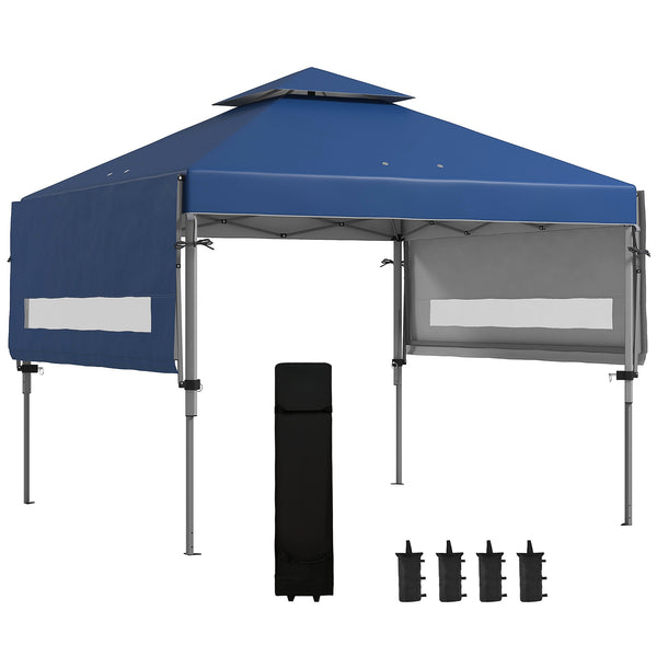 3 x 3(m) Pop Up Gazebo with Extend Dual Awnings, 1 Person Easy up Marquee Party Tent with 1-Button Push, Double Roof, Wheeled Bag, Sandbags, Height Adjustable Instant Shelter, Blue