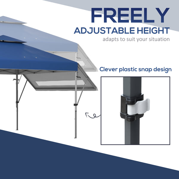 3 x 3(m) Pop Up Gazebo with Extend Dual Awnings, 1 Person Easy up Marquee Party Tent with 1-Button Push, Double Roof, Wheeled Bag, Sandbags, Height Adjustable Instant Shelter, Blue