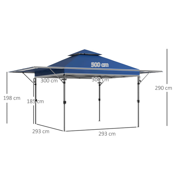 3 x 3(m) Pop Up Gazebo with Extend Dual Awnings, 1 Person Easy up Marquee Party Tent with 1-Button Push, Double Roof, Wheeled Bag, Sandbags, Height Adjustable Instant Shelter, Blue