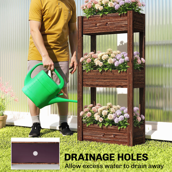 3-Tier Wooden Raised Planter, Raised Garden Bed on Legs with Drainage Holes and Bed Liner, Outdoor Elevated Garden Planter for Vegetables, Herbs, Flowers, 60 x 25 x 120 cm