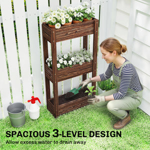 3-Tier Wooden Raised Planter, Raised Garden Bed on Legs with Drainage Holes and Bed Liner, Outdoor Elevated Garden Planter for Vegetables, Herbs, Flowers, 60 x 25 x 120 cm