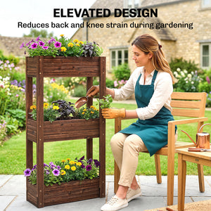 3-Tier Wooden Raised Planter, Raised Garden Bed on Legs with Drainage Holes and Bed Liner, Outdoor Elevated Garden Planter for Vegetables, Herbs, Flowers, 60 x 25 x 120 cm
