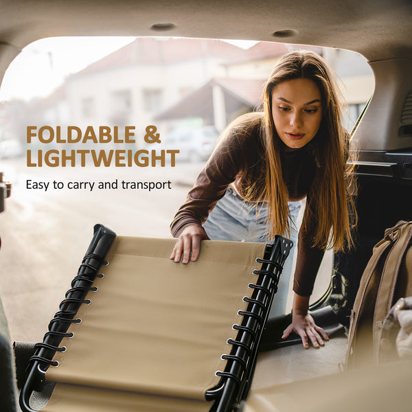 Folding Lounge Chair, Reclining Tanning Chair, Portable Sun Lounger with Adjustable Backrest and Removable Pillow for Patio, Garden, Beach, Beige