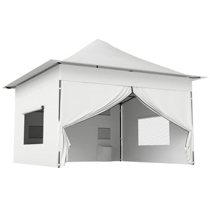 12 x 12 ft Pop Up Canopy Tent with Peak Top, UPF 50+ 420D Fabric, Outdoor Instant Portable Canopy Shelter with Sidewalls, Side Pockets, Wheeled Carry Bag, Sandbags, Silver