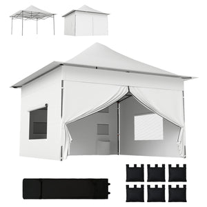 12 x 12 ft Pop Up Canopy Tent with Peak Top, UPF 50+ 420D Fabric, Outdoor Instant Portable Canopy Shelter with Sidewalls, Side Pockets, Wheeled Carry Bag, Sandbags, Silver