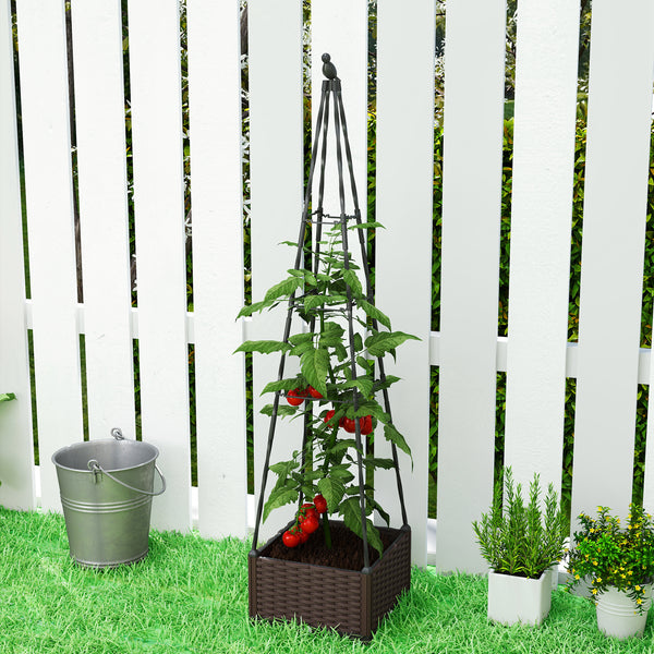 Raised Bed for Garden, Raised Garden Bed Planter Box with Trellis and Self Watering, Tomato Cage with Drainage Holes and Plugs for Climbing Plants Flowers Vegetable Herbs, 40 x 40 x 175 cm