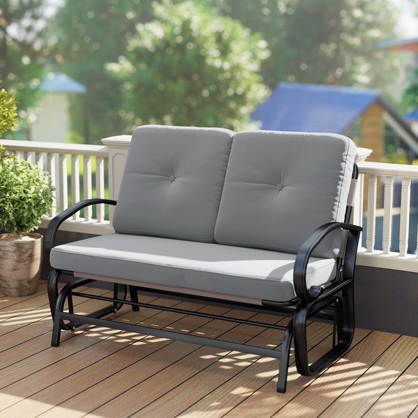 Outdoor Glider Bench, 2-Person Patio Rocker Loveseat with Tufted Cushions, Steel Frame for Porch, Garden Backyard, Gray