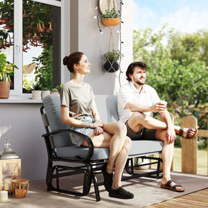 Outdoor Glider Bench, 2-Person Patio Rocker Loveseat with Tufted Cushions, Steel Frame for Porch, Garden Backyard, Gray