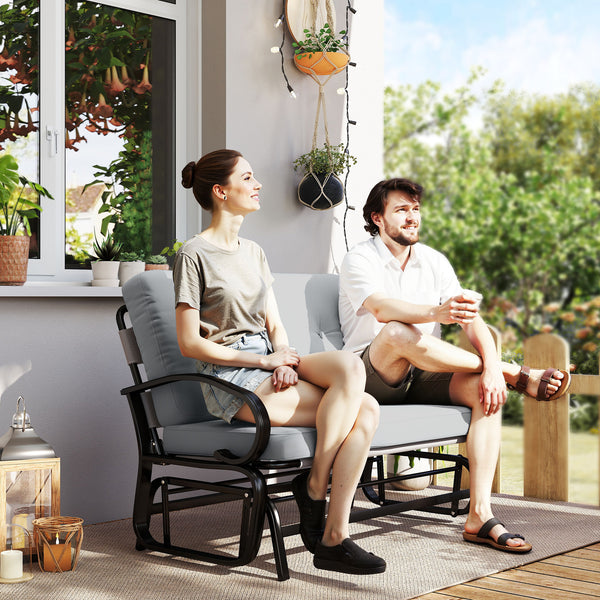 Outdoor Glider Bench, 2-Person Patio Rocker Loveseat with Tufted Cushions, Steel Frame for Porch, Garden Backyard, Gray