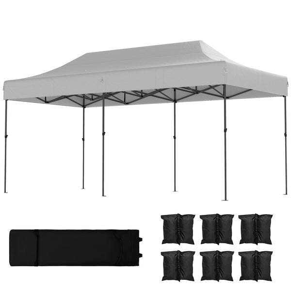 10 x 20 ft Pop Up Canopy Tent, Heavy Duty UPF50+ Outdoor Portable Instant Canopy Shelter with Wheeled Carry Bag, Sandbags, Adjustable Height for Parties, Events, Camping, White