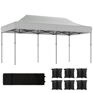 10 x 20 ft Pop Up Canopy Tent, Heavy Duty UPF50+ Outdoor Portable Instant Canopy Shelter with Wheeled Carry Bag, Sandbags, Adjustable Height for Parties, Events, Camping, White
