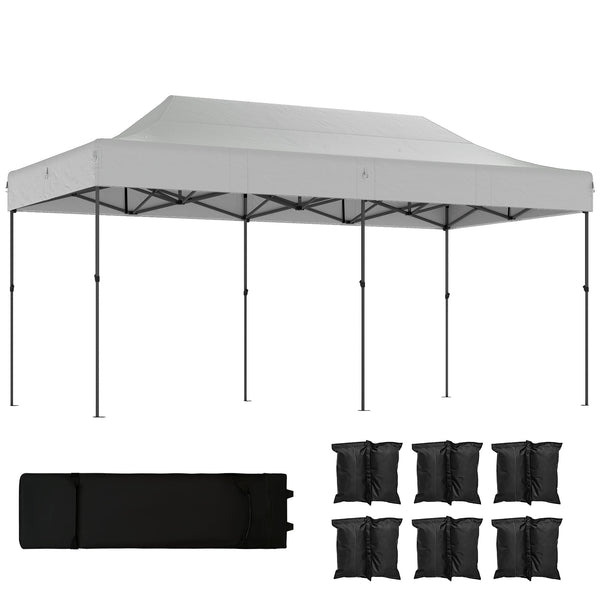 10 x 20 ft Pop Up Canopy Tent, Heavy Duty UPF50+ Outdoor Portable Instant Canopy Shelter with Wheeled Carry Bag, Sandbags, Adjustable Height for Parties, Events, Camping, White