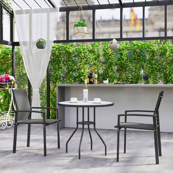 Patio Chairs Set of 2, Stackable Outdoor Patio Dining Chairs with Breathable Mesh Seat and Backrest, Armrests, Steel Frame for Balcony, Backyard, Porch, Dark Grey