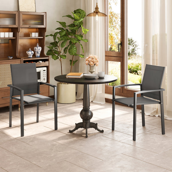 Patio Chairs Set of 2, Stackable Outdoor Patio Dining Chairs with Breathable Mesh Seat and Backrest, Armrests, Steel Frame for Balcony, Backyard, Porch, Dark Grey