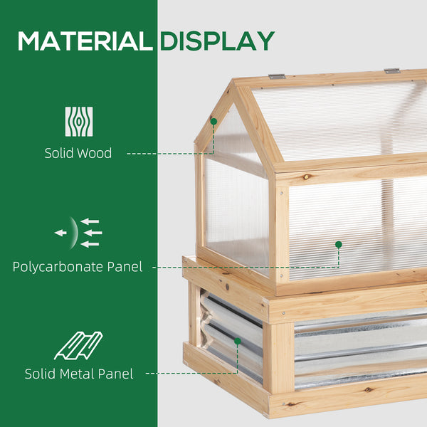 Outsunny Raised Garden Bed with Polycarbonate Greenhouse, Wooden Garden Cold Frame Greenhouse, Flower Planter Protection, 48" x 24" x 32", Natural