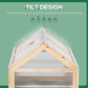 Outsunny Raised Garden Bed with Polycarbonate Greenhouse, Wooden Garden Cold Frame Greenhouse, Flower Planter Protection, 48" x 24" x 32", Natural