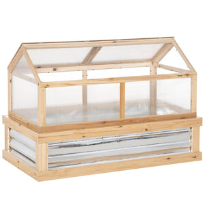 Outsunny Raised Garden Bed with Polycarbonate Greenhouse, Wooden Garden Cold Frame Greenhouse, Flower Planter Protection, 48" x 24" x 32", Natural