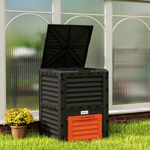Garden Compost Bin 80 Gallon Outdoor Large Capacity Composter Fast Create Fertile Soil Aerating Box, Easy Assembly, Orange