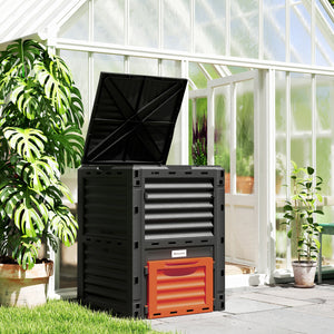 Garden Compost Bin 80 Gallon Outdoor Large Capacity Composter Fast Create Fertile Soil Aerating Box, Easy Assembly, Orange