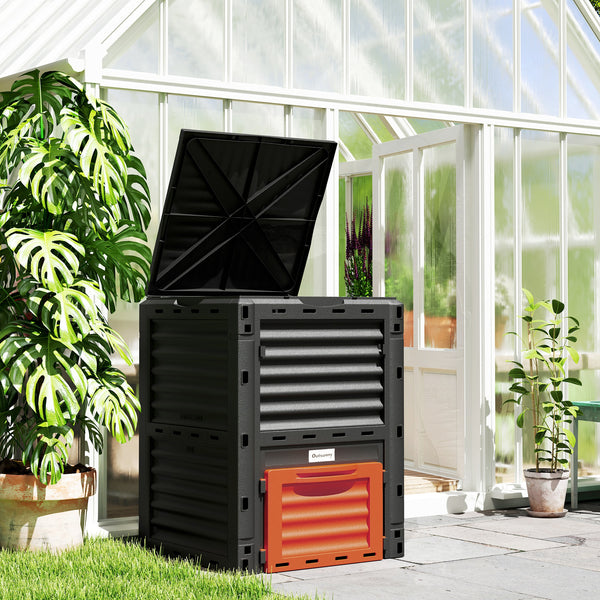Garden Compost Bin 80 Gallon Outdoor Large Capacity Composter Fast Create Fertile Soil Aerating Box, Easy Assembly, Orange