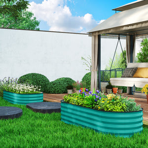 Set of 2 Raised Beds for Garden, Outdoor Galvanised Planter Box with Plant Support Stakes, Rubber Strap Edging and Bottomless for Flower, Vegetable, 150 x 60 x 30 cm, Green