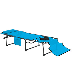 Folding Chaise Lounge with 5-level Reclining Back, Tanning Chair with Face Hole, Outdoor Lounge Chair with Side Pocket & Headrest for Beach, Yard, Patio, Blue