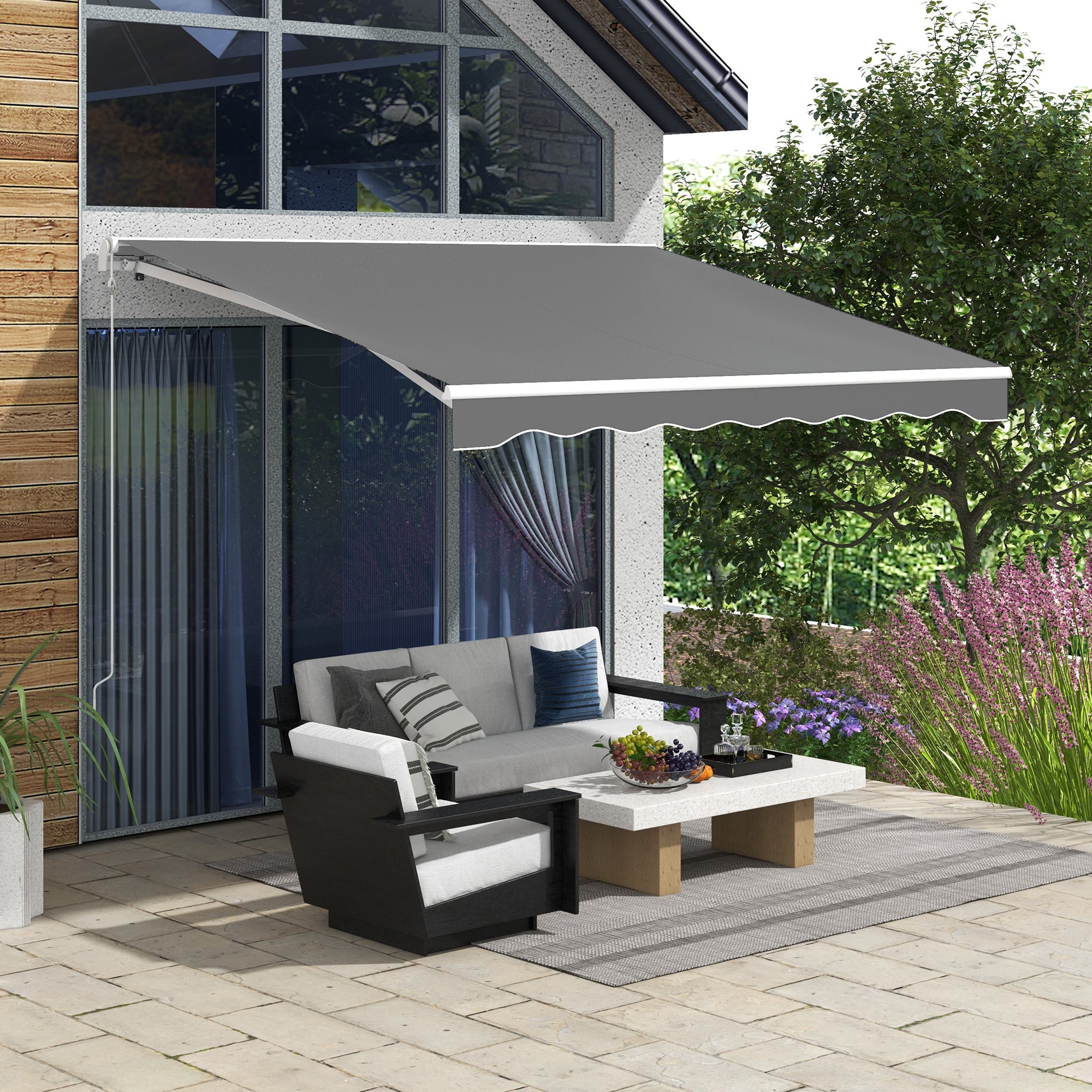 Outsunny 10' x 8' Electric Retractable Awning with Remote Control & Manual Crank Handle, Light Grey