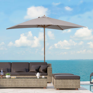 7' x 10' Wooden Patio Umbrella, Rectangular Garden Parasol, Market Table Umbrella with Top Vent, Grey