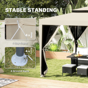 10' x 10' Canopy Tent, Party Tent with Mesh Netting and Double Tier Roof for Backyard, Garden, Patio, Outdoor, Beige