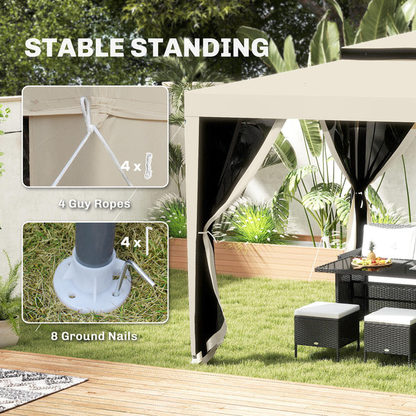 10' x 10' Canopy Tent, Party Tent with Mesh Netting and Double Tier Roof for Backyard, Garden, Patio, Outdoor, Beige