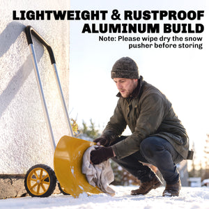 37-Inch Extra Wide Snow Shovel with Wheels, Heavy Duty Aluminum Snow Pusher with Ergonomic Adjustable Handle, Angled Blade and Non-Slip Grip for Driveway, Sidewalks, Garden, Deck, Yellow