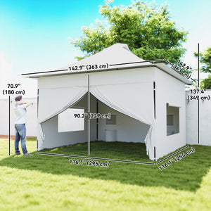 12 x 12 ft Pop Up Canopy Tent with Peak Top, UPF 50+ 420D Fabric, Outdoor Instant Portable Canopy Shelter with Sidewalls, Side Pockets, Wheeled Carry Bag, Sandbags, Silver