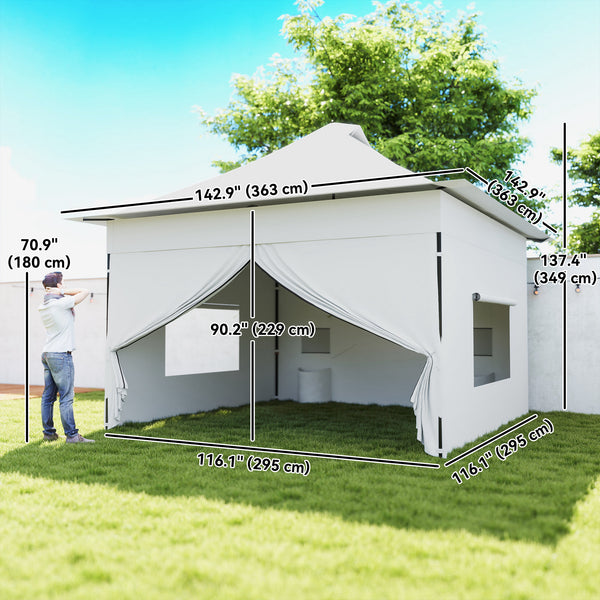 12 x 12 ft Pop Up Canopy Tent with Peak Top, UPF 50+ 420D Fabric, Outdoor Instant Portable Canopy Shelter with Sidewalls, Side Pockets, Wheeled Carry Bag, Sandbags, Silver