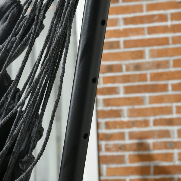 Patio Hammock Chair with Stand, Outdoor Hammock Swing Hanging Lounge Chair with Side Pocket and Headrest, Dark Grey