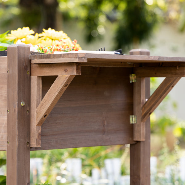 Outsunny Raised Garden Bed with 8 Grow Grids, Wooden Outdoor Plant Box Stand with Folding Side Table and Wheels, 49" x 21" x 34", for Vegetables, Flowers, Herbs, Brown