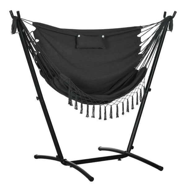 Patio Hammock Chair with Stand, Outdoor Hammock Swing Hanging Lounge Chair with Side Pocket and Headrest, Dark Grey