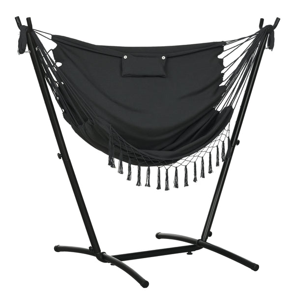 Patio Hammock Chair with Stand, Outdoor Hammock Swing Hanging Lounge Chair with Side Pocket and Headrest, Dark Grey