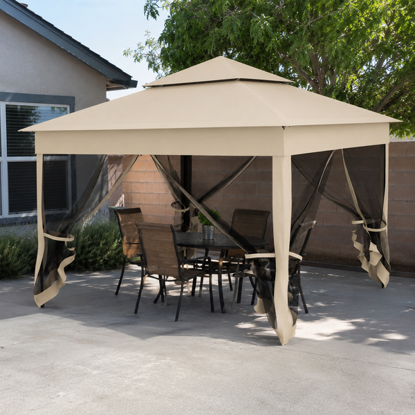 11'x11' Pop-Up Gazebo Shelter with Zipper Netting & Carry Bag, Beige