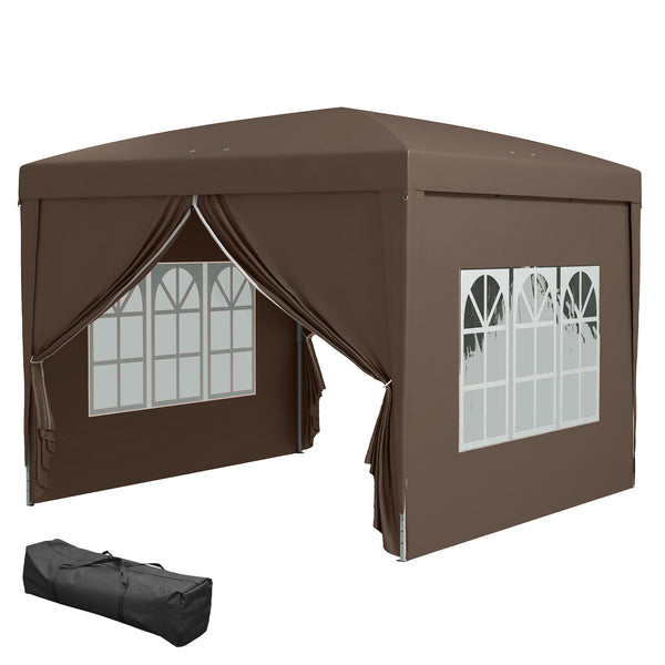 10'x10' Outdoor Pop Up Party Tent Gazebo Canopy with Carrying Bag (Coffee)
