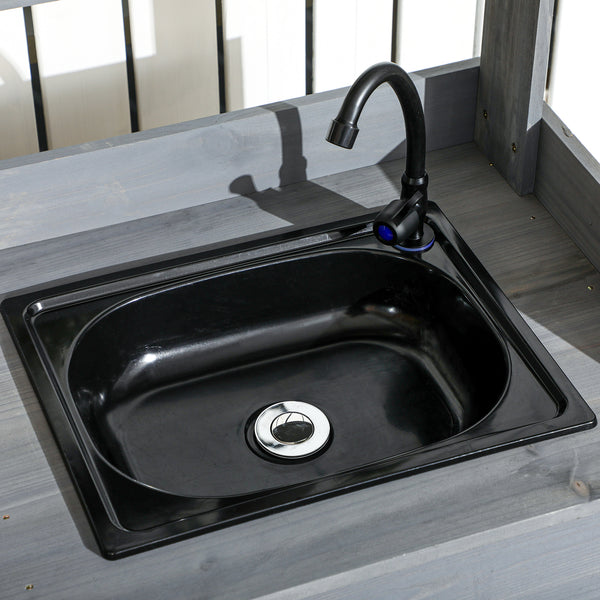 Potting Bench Table Garden Work Bench Workstation with Drawer, Removable Sink, Storage Shelves and Hooks for Patio, Courtyards, Balcony