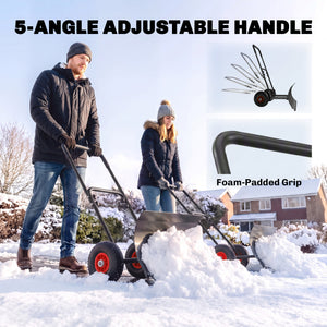 Snow Shovel with Wheels, 29" x 16.5" Heavy Duty Metal Snow Pusher with 5-Level Adjustable Handle, 5-Angle Blade and Non-Slip Grip, for Driveway, Sidewalks, Garden, Deck, Black